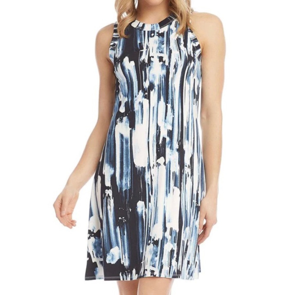Karen Kane A Line Halter Dress Blue & White Size L